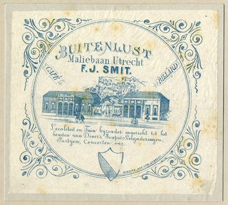 38199 Afbeelding van de voorgevel van het koffiehuis en restaurant Buitenlust (Maliebaan I 265) te Utrecht.N.B. Het ...